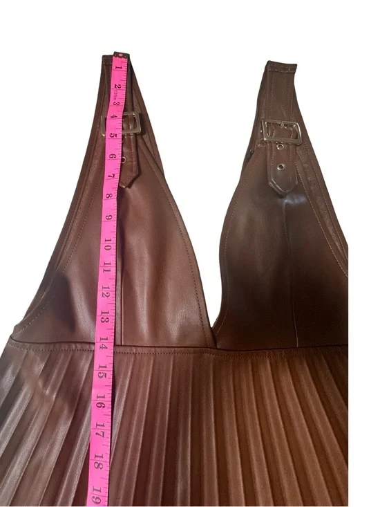 NWT ZARA Brown Vegan Leather Pleated Dress - Picture 9 of 9